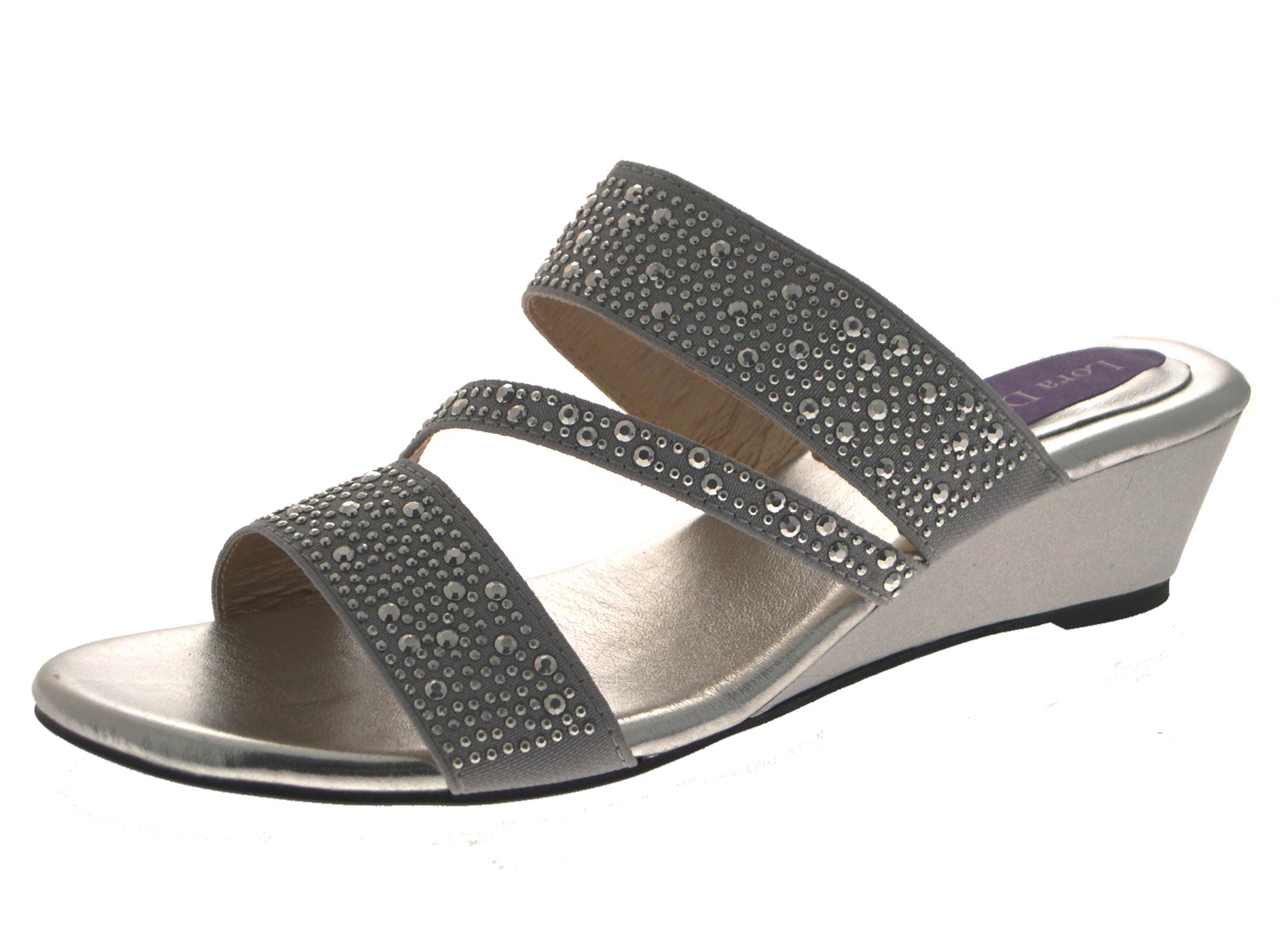 Womens Low Wedge Strappy Studded Jewel Sandals Ladies Mules Shoes Size